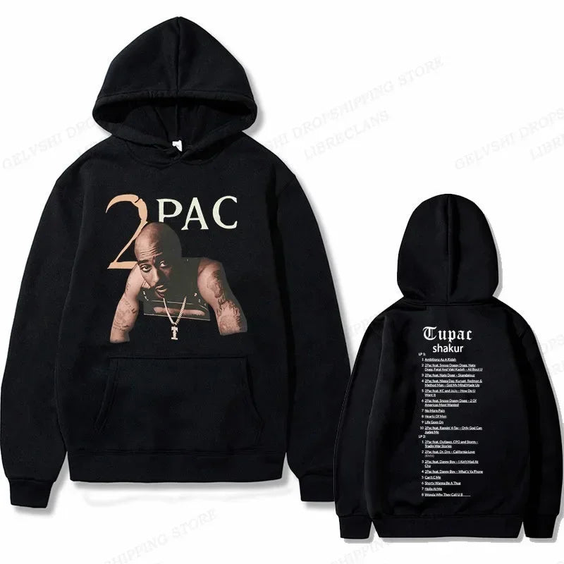Tupac 2pac Graphic Hoodie Men Clothing Fashion Oversized Hip Hop Comfortable Autumn Winter Sweatshirt Male Casual Fleece Hoodies