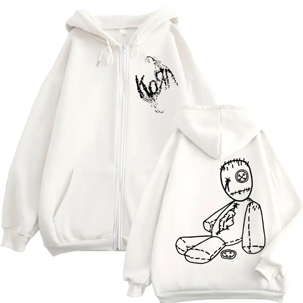 Limited Korn Rock Band Merch Zipper Hoodies Music Album Issues Print Zip Up Sweatshirts Men Women High Quality Fashion Pullovers