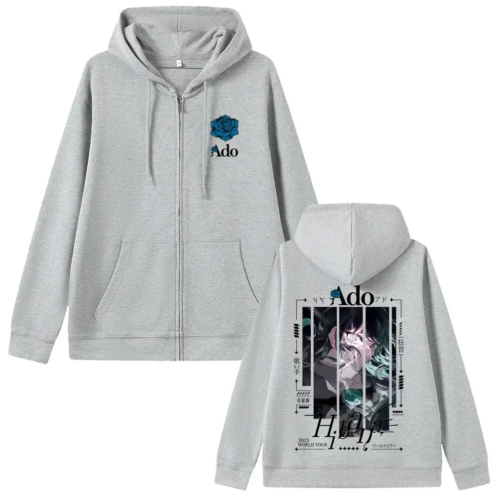 Ado Fashion Zipper Hoodie Men Women Hip Hop High Street Y2K Casual Zip-up Coat Autumn Winter Fleece Long Sleeve Sweatshirts
