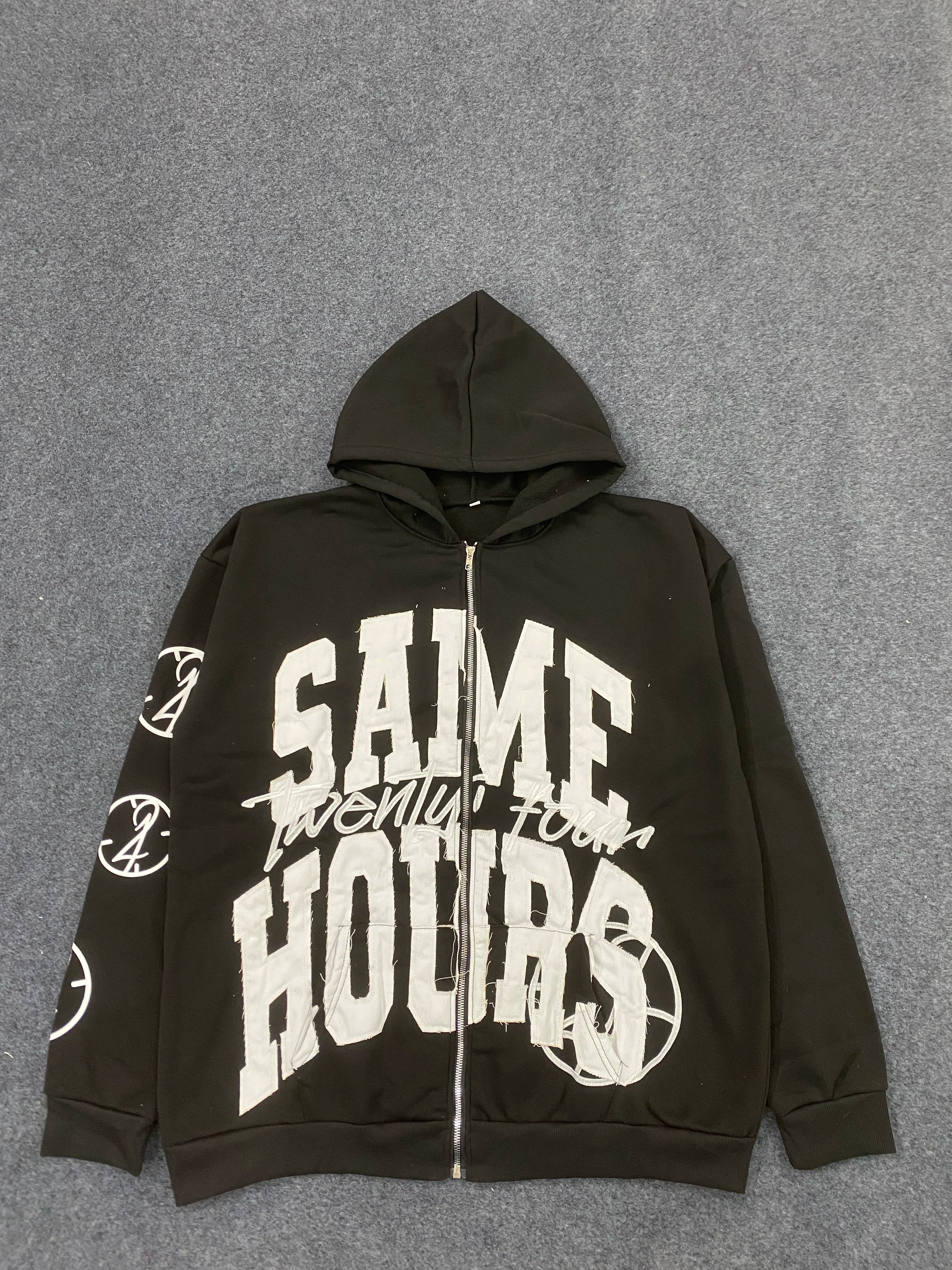 Quick Delivery Y2K Letter Sticker Printed Street Hip-Hop Style Heavyweight Hooded Sweatshirt Cardigan Design High Street Jacket