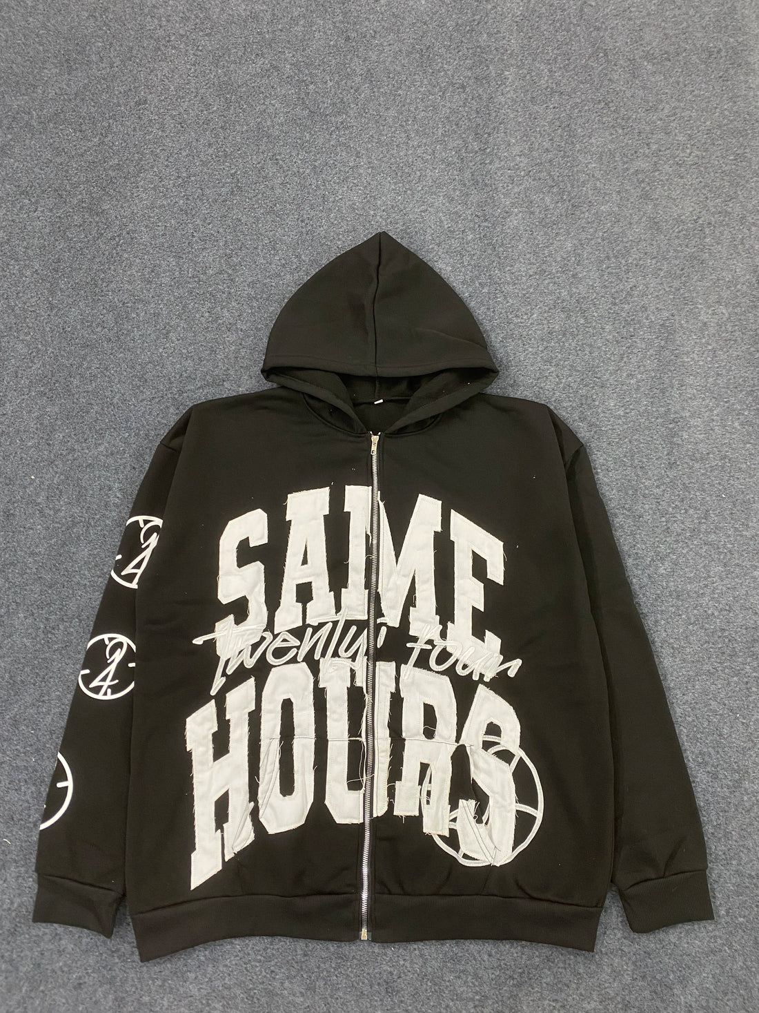 Quick Delivery Y2K Letter Sticker Printed Street Hip-Hop Style Heavyweight Hooded Sweatshirt Cardigan Design High Street Jacket