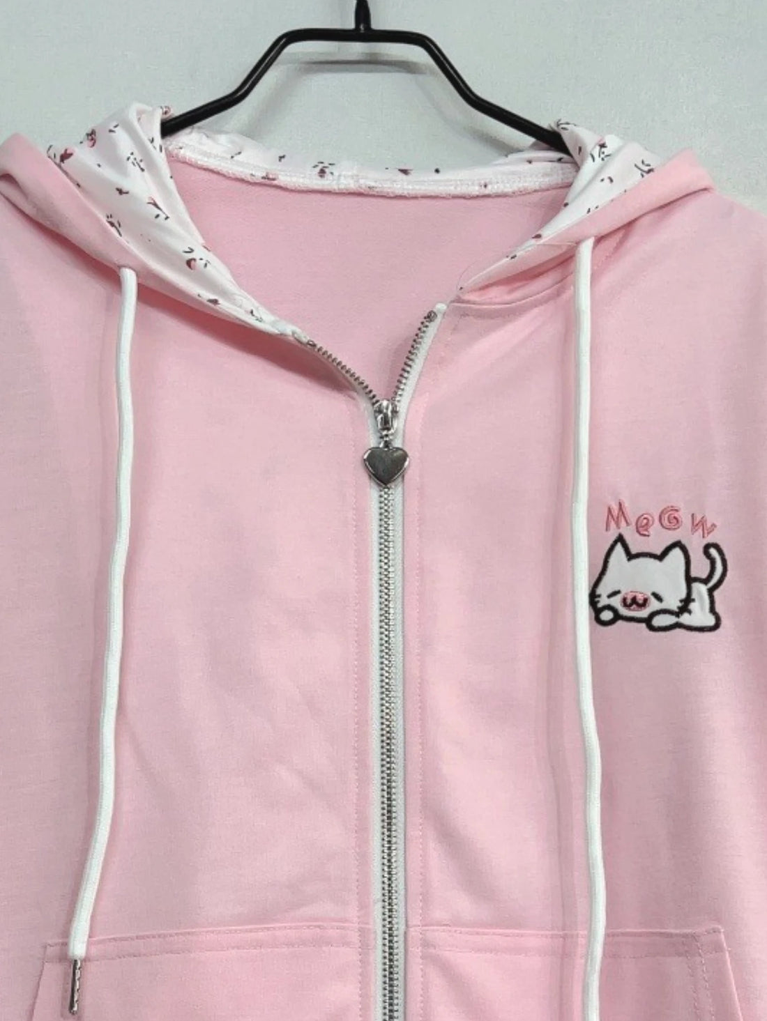 Women Pink Cutecore Hoodie Jacket Y2K Fashion Harajuku Cat Zip Up Long Sleeve Oversized Hooded Sweatshirt Cute Coat Clothes
