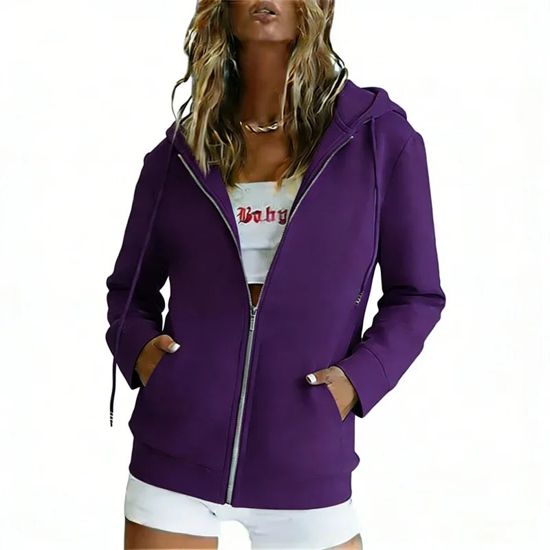 spring autumn Fashion zipper Women Hooded Sweatshirt cardigan Daily Long Sleeve tops Casual large size Hoodies Women Sweatshirt