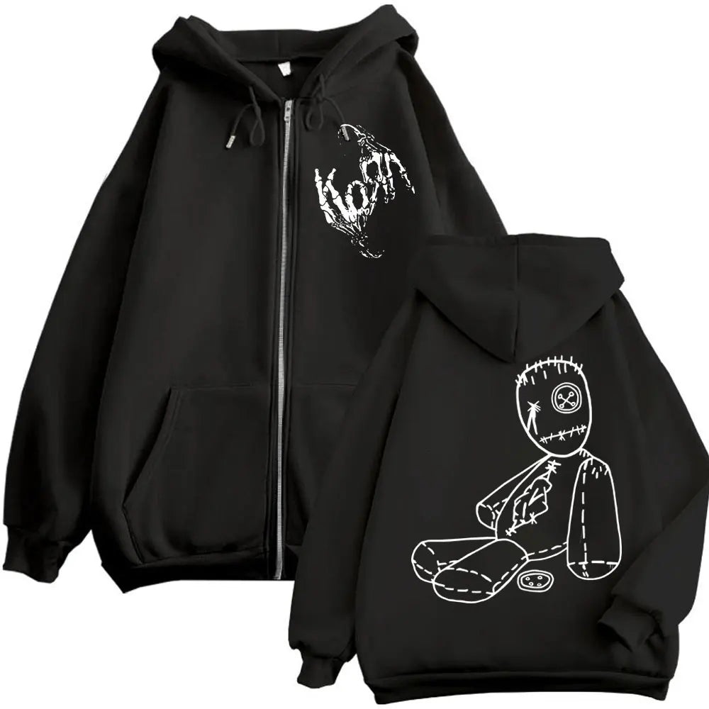 Limited Korn Rock Band Merch Zipper Hoodies Music Album Issues Print Zip Up Sweatshirts Men Women High Quality Fashion Pullovers