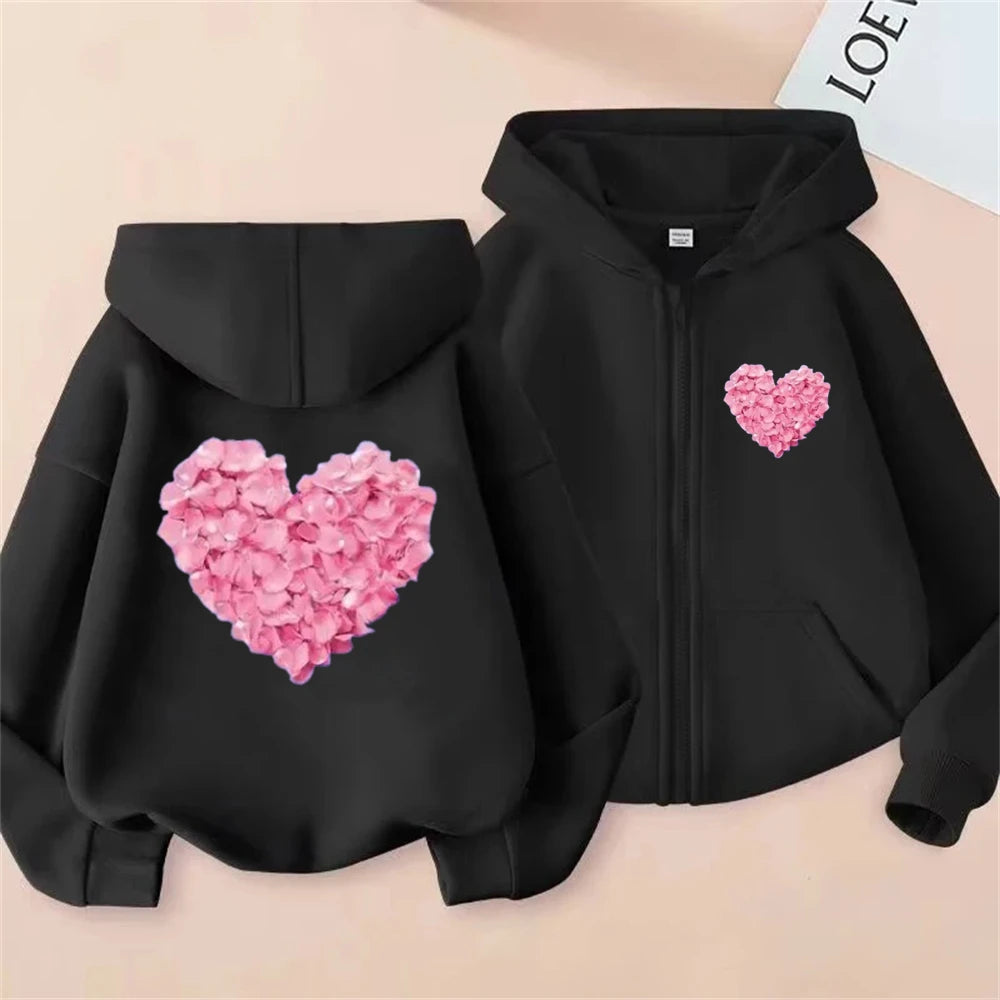 Heart Shape Coat Children Festival Gifts Zipper Style Hoodies Girls Boys Age 3-12 Kids Fashion Black Pink Fashion Sweatshirt
