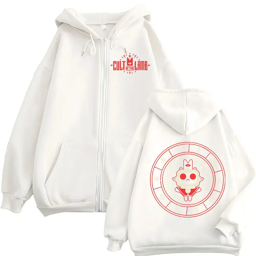 2026 Game Cult of The Lamb Zipper Hoodie Men Women Vintage Long Sleeve Fashion Jacket Sweatshirt Fleece Coats Oversized Hoodies