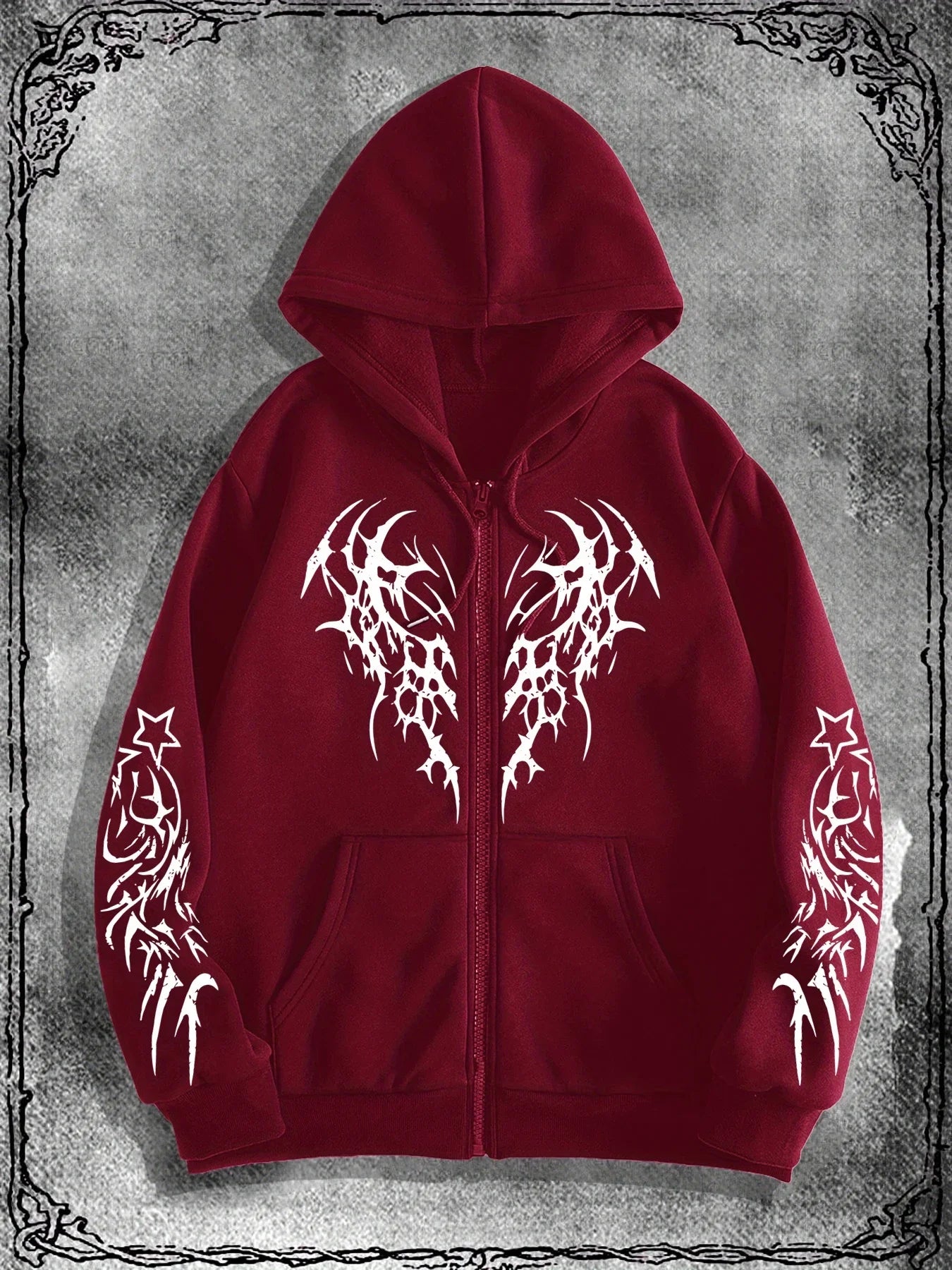 The High Street Hoodie Men Zip Up Long Sleeve Loose Jacket Printed Coats Casual Hooded Sweatshirt Y2K Fashion Clothes