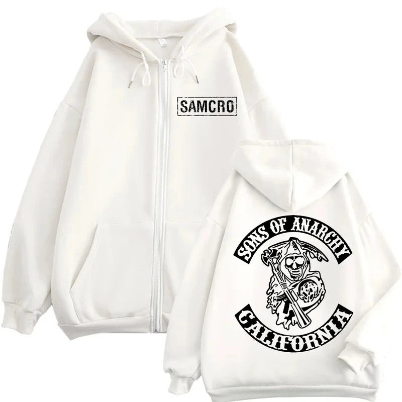 2025 New Sons of Anarchy Double Sided Printed Hoodie Men Women Gothic Retro Zipper Sportswear Casual Street Fashion Pullover