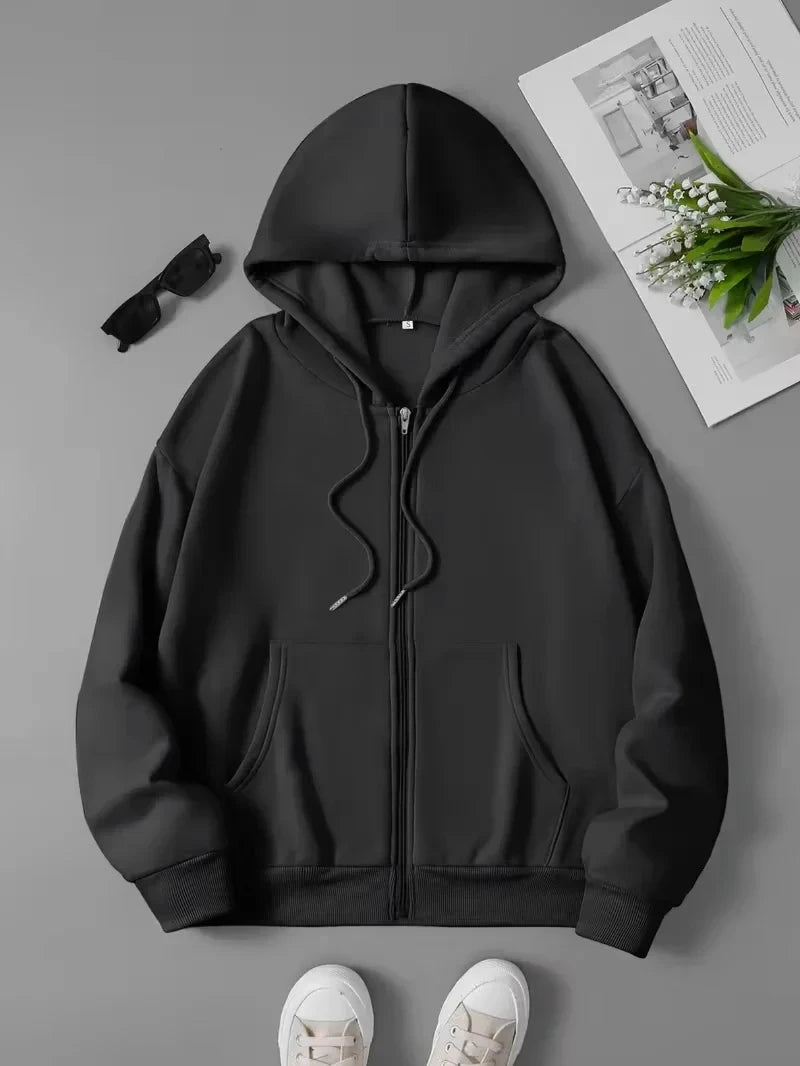 Plum blossom Women's Zipper Hoodies Jacket Cotton Fleece Hoody Sweatshirt Pullover Autumn Winter Oversized Loose Tops Coat