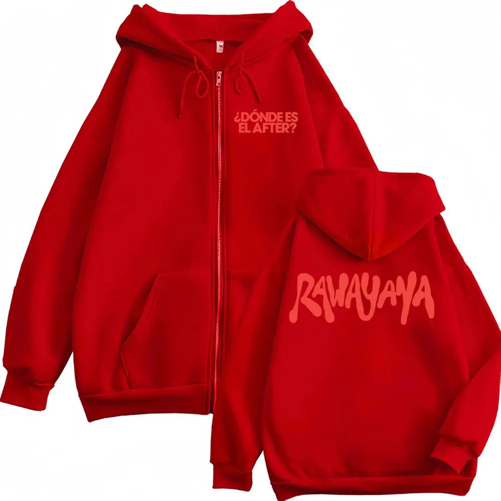 Rawayana Donde Es El After Album Logo Zip Up Hooded Men's Hip Hop High Street Sweatshirt Jacket Casual Fleece Zipper Hoodie Coat