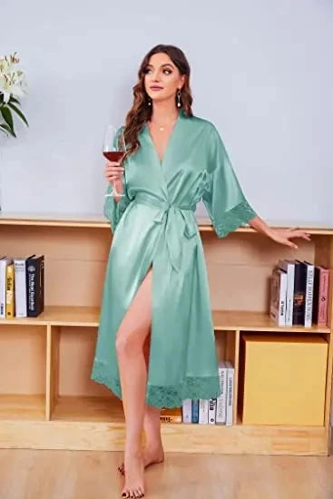 Bride Robe with Lace Sleeves White Boudoir Lace Bridal Robe Long Wedding Kimono Robe for Women Bridesmaid Dressing Gown