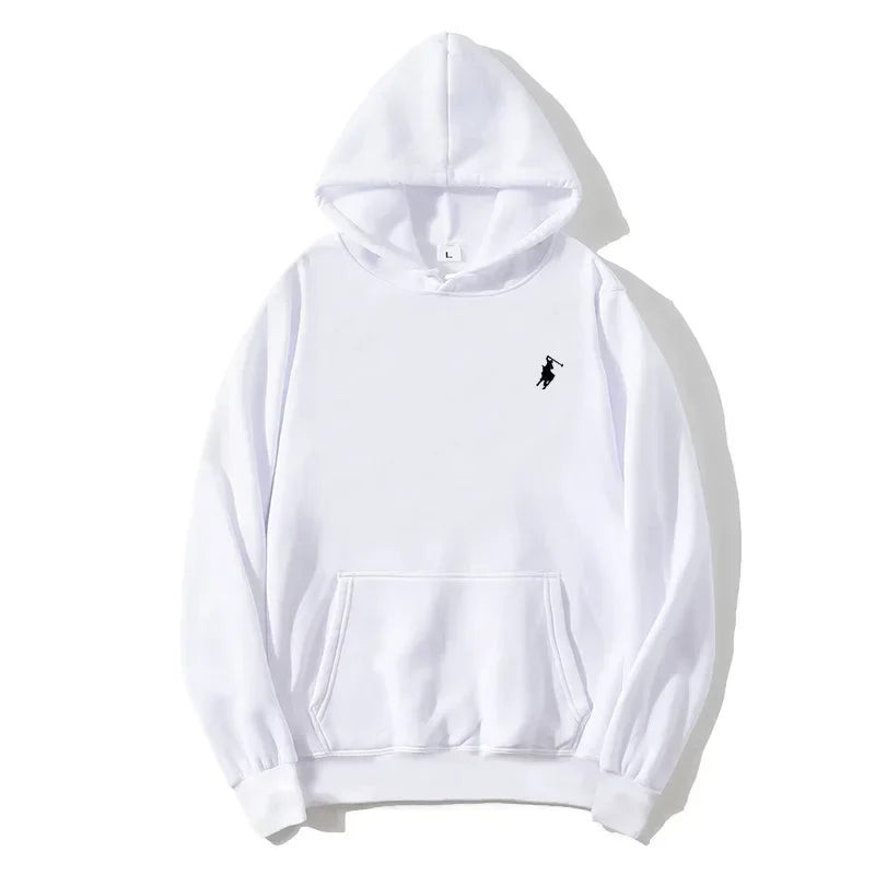 2026 polo print hooded sweatshirt for autumn and winter, suitable for both men and women, loose white couple's casual sweatshirt