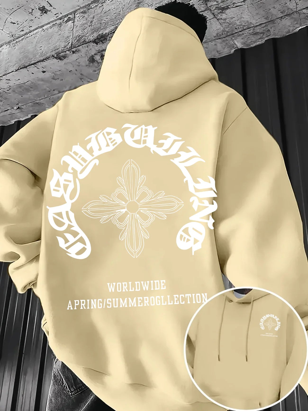 Gothic Letter Cross Pattern Men's Hoodie with Vintage Print, Loose Fit, Suitable for Autumn Winter with A Hooded Pullover Design