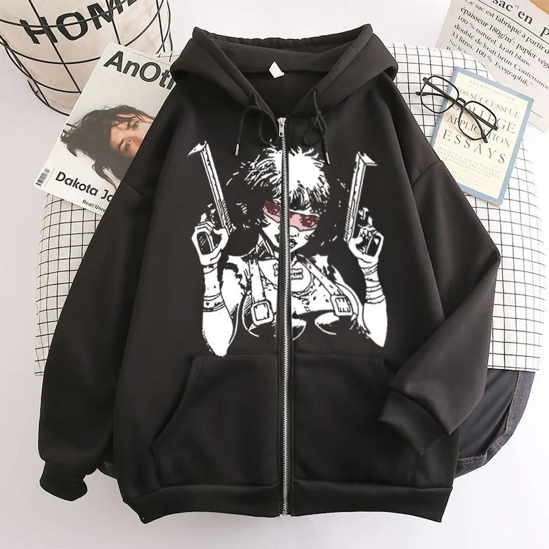 Streetwear Y2k Sweatshirt Harajuku Bizarre Adventure Zip Up Hoodies Oversized Mens Womens Zipper Hoodie Hip Hop Couple Hoodie