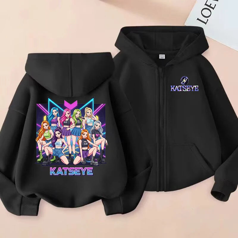 2026 New Toddler Girl Clothes Katseye Zipper Hoodie Boys Fashion Casual Sweatshirt Kids KATSEYE Zip UP Hooded Tops