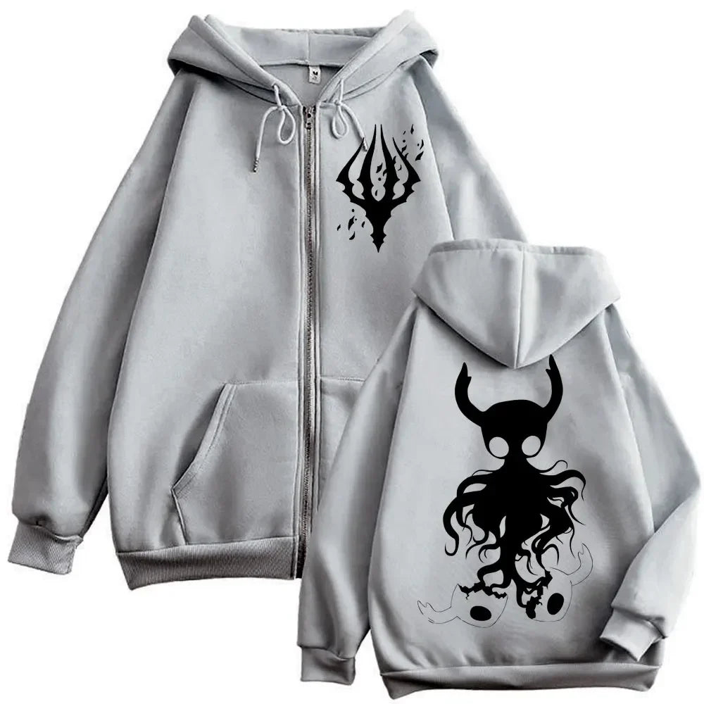Limited Hollow Knight Game Graphic Zipper Hoodies Gothic Vintage Zip Up Hooded Sweatshirts Men Women Fashion Casual Pullovers