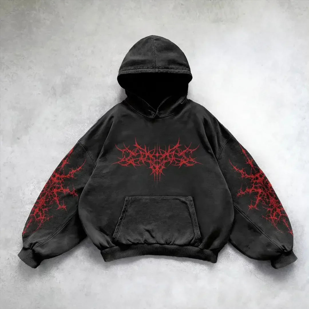 Fashion Vintage  Print Zip Up Hoodie Y2k New Harajuku Hip Hop Long Sleeve Coats Loose Hooded Sweatshirt Men and Women Streetwear