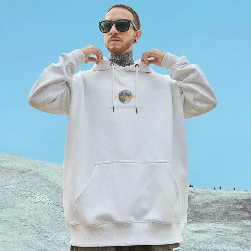 M-8XL Hoodie Men's Large Sweater Hoodie Loose American Fashion Moon Print Long Sleeve Double Shirt