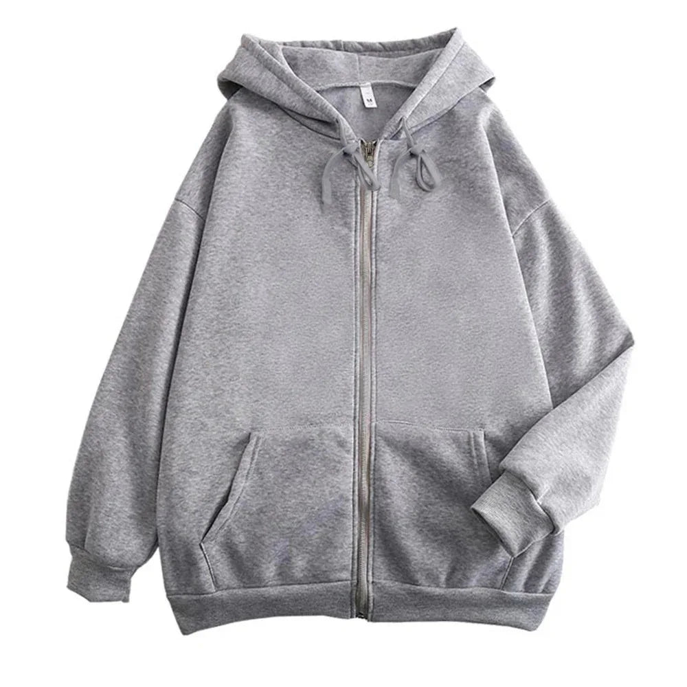High Street Hoodie Men Solid Color Zip Up Long Sleeve Loose Jacket Coats Casual Hooded Sweatshirt Y2K Fashion Outdoor Clothes