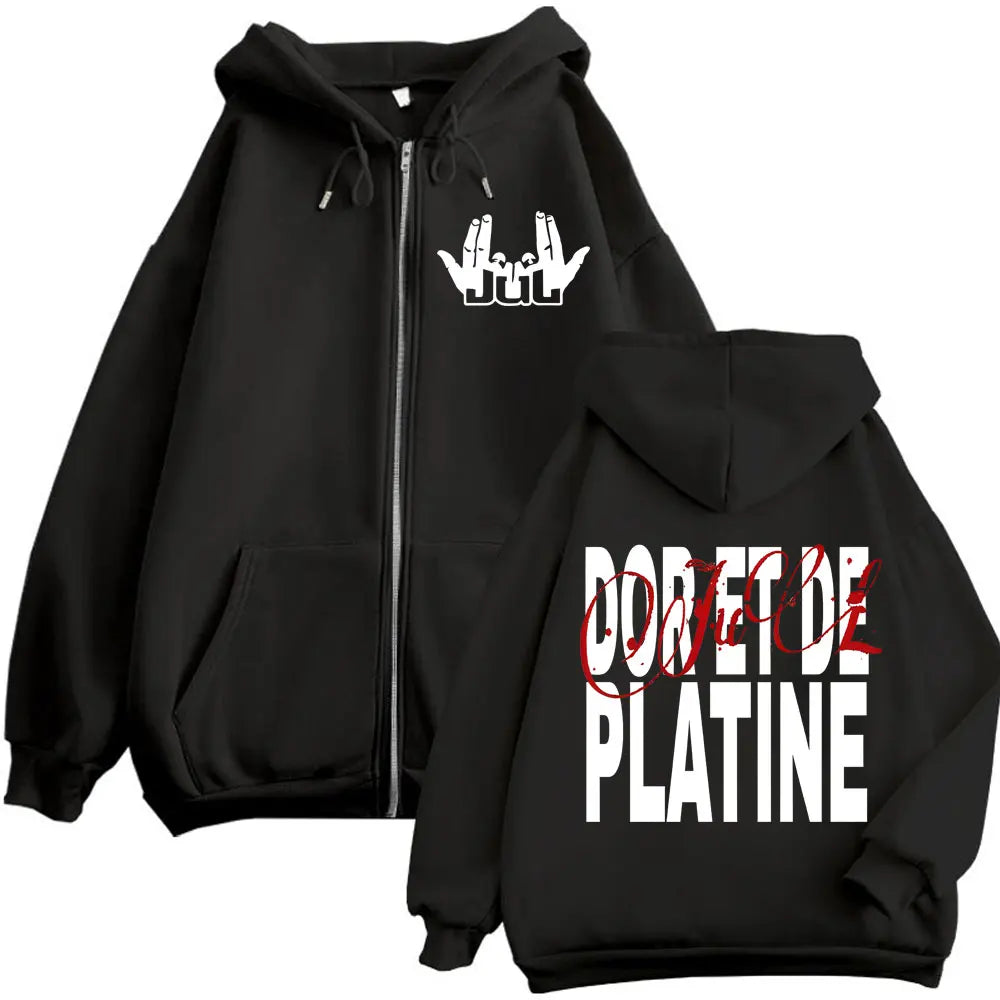 French Rapper JUL Double Sided Print Zipper Hoodie Men Women Clothing Hip Hop Zip Up Sweatshirts High Quality Fashion Pullovers