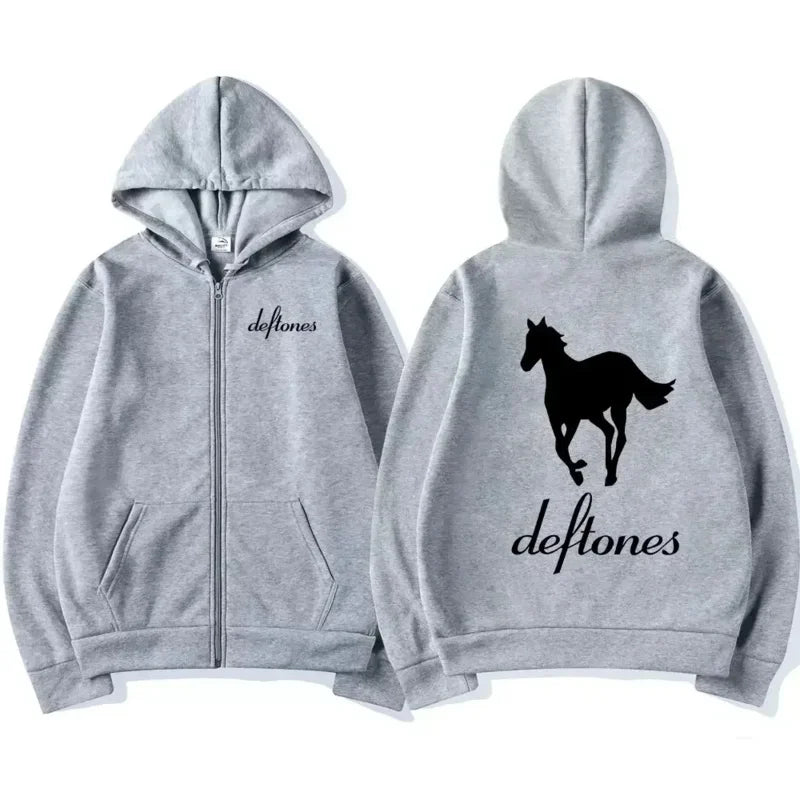 Deftones White Zip Up Hoodie Hip Hop Rock Band Zipper Sweatshirt Harajuku Oversized Long Sleeve Hoodies Coats Zipper Streetwear