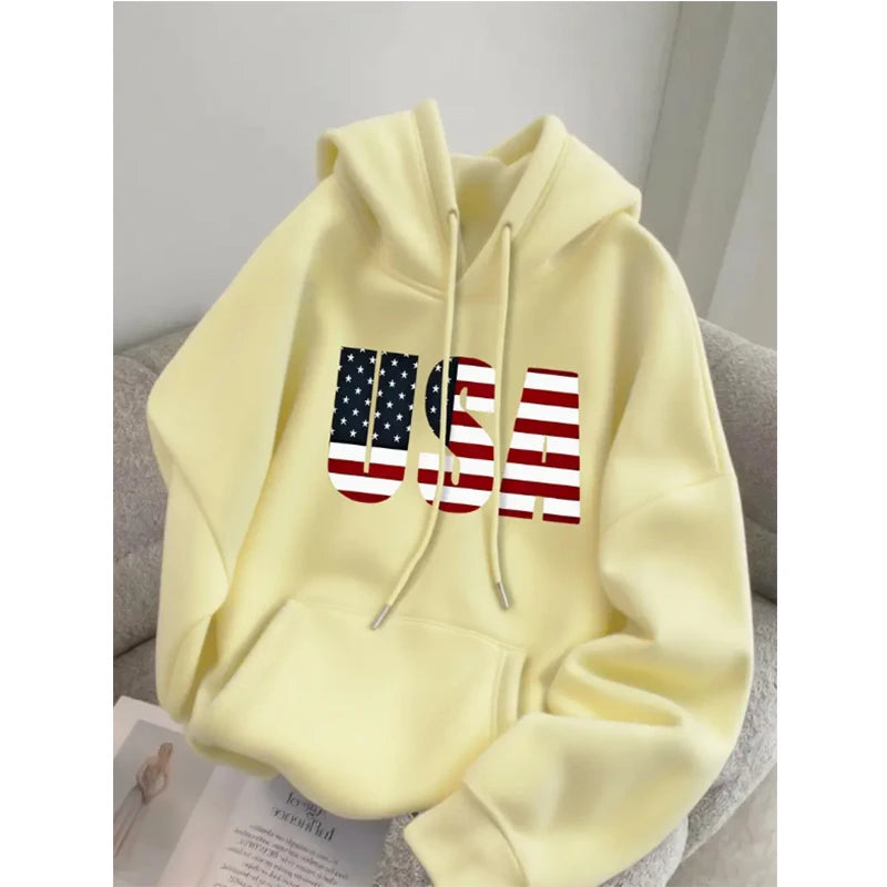 Cotton USA Hoodie Women Men, American Flag Patriotic Sweatshirt Pullover Hoodie