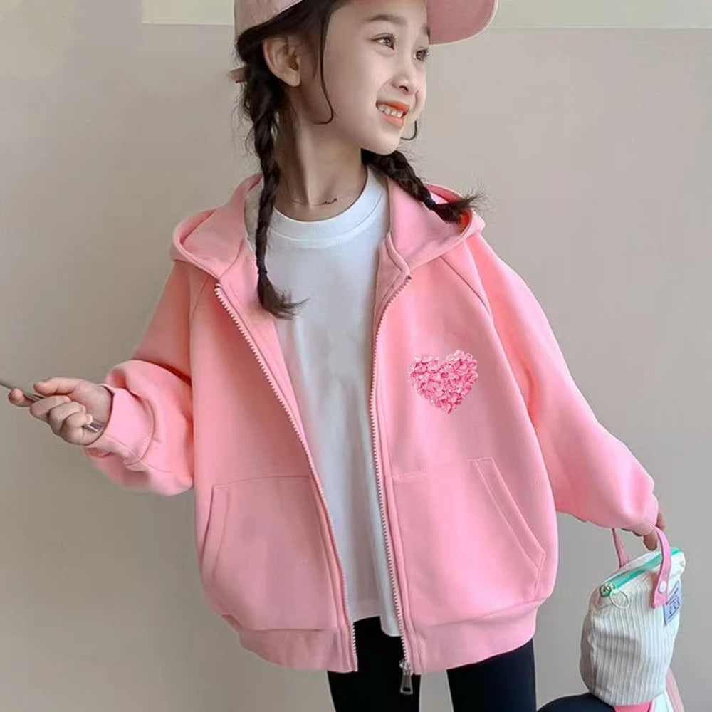 Heart Shape Coat Children Festival Gifts Zipper Style Hoodies Girls Boys Age 3-12 Kids Fashion Black Pink Fashion Sweatshirt