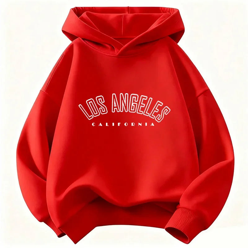 Fall children's casual hooded sweatshirt, fashionable and trendy Los Angeles letter print comfortable and breathable coat top
