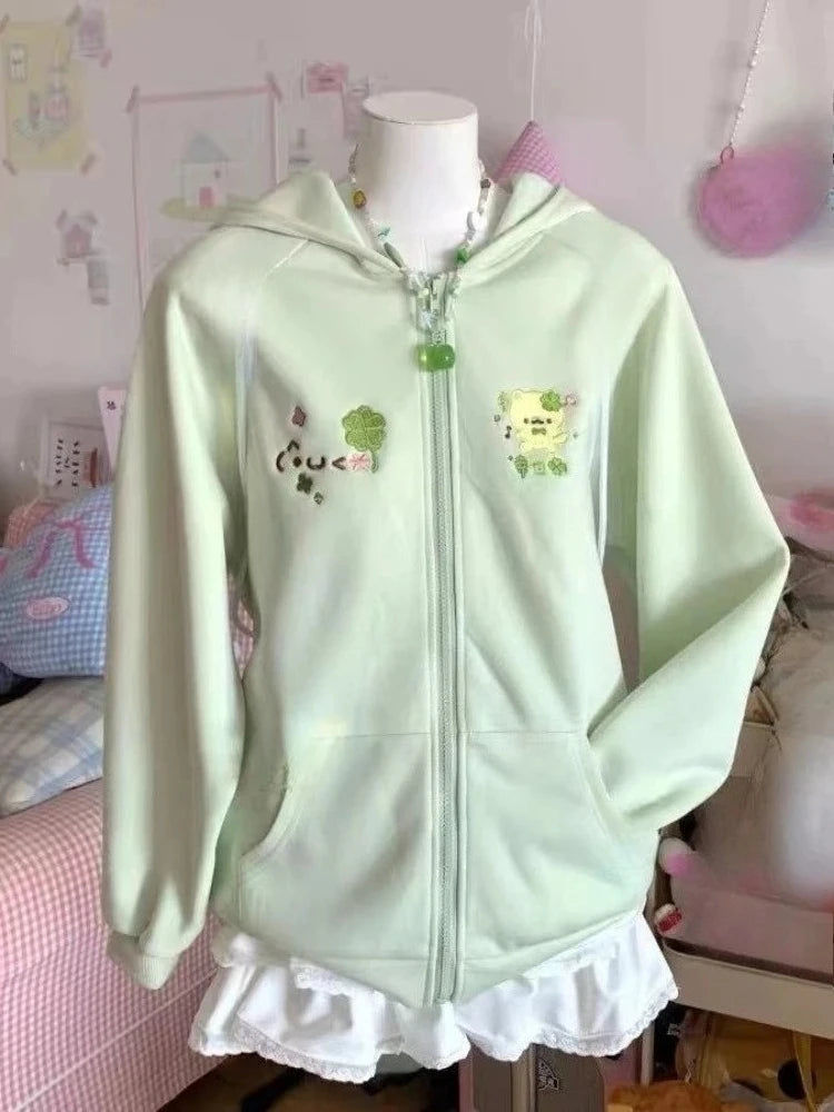 Y2k Kawaii Japanese Cartoon Long Sleeve Zipper Hooded Sweatshirts Subculture Loose Casual Hoodies Women Tops 2000s Vintage Chic