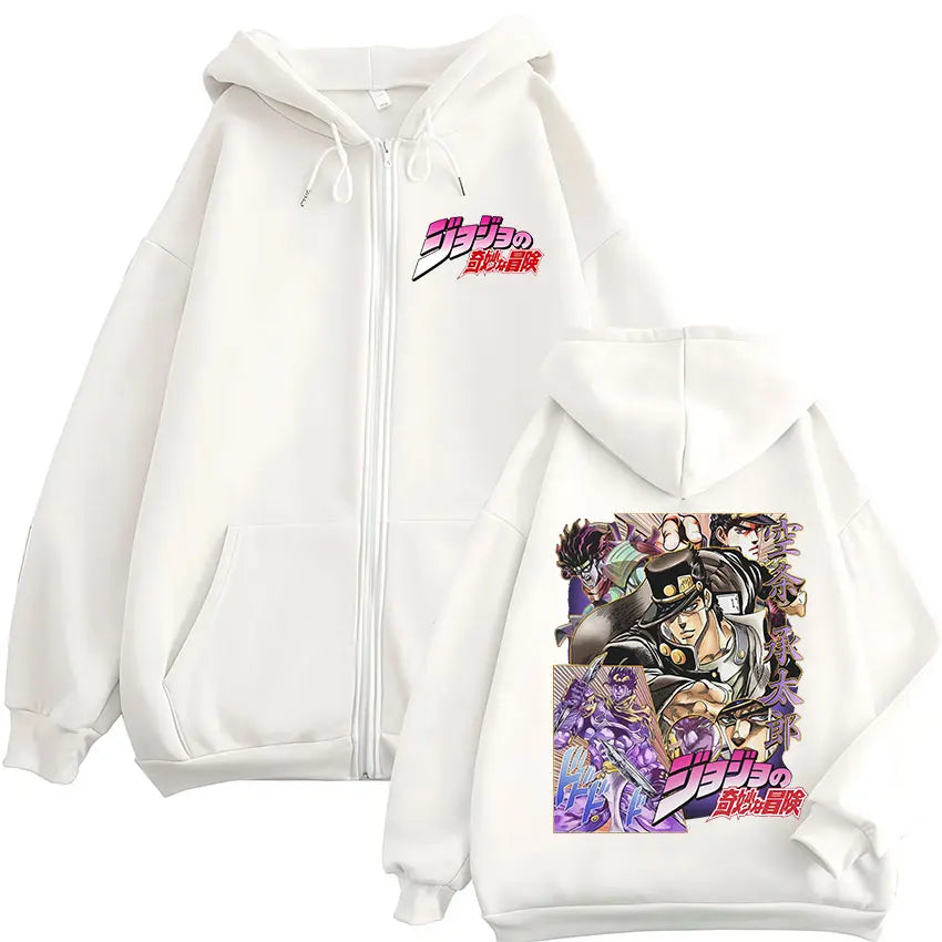 Anime Jojo Bizarre Adventure Joseph Joestar Manga Zipper Hoodies Men Women Clothing Fashion Hip Hop Zip Up Sweatshirts Pullovers