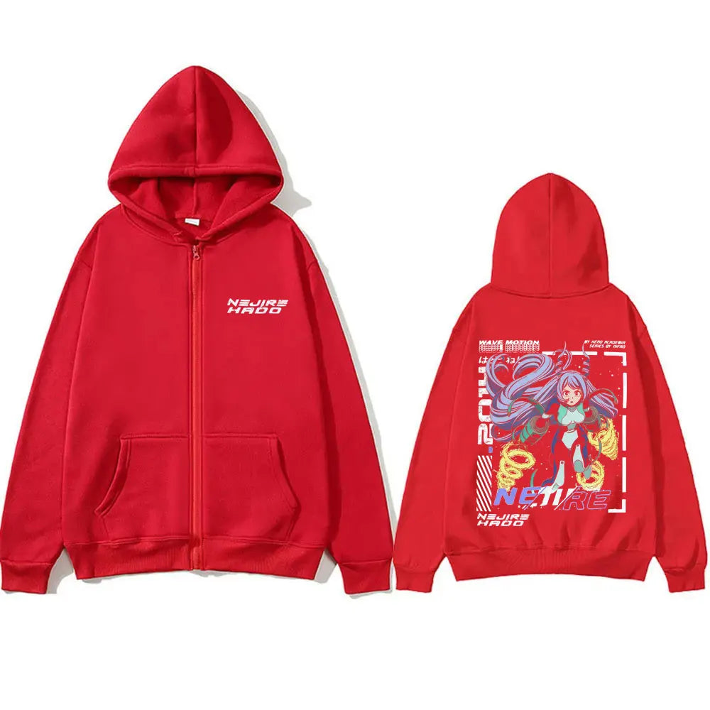 Anime My Hero Academia T-shirt Kawaii Cute Nejire Hado Cosplay Zipper Hoodie Men Women Casual Cartoon Oversized Zip Up Jacket