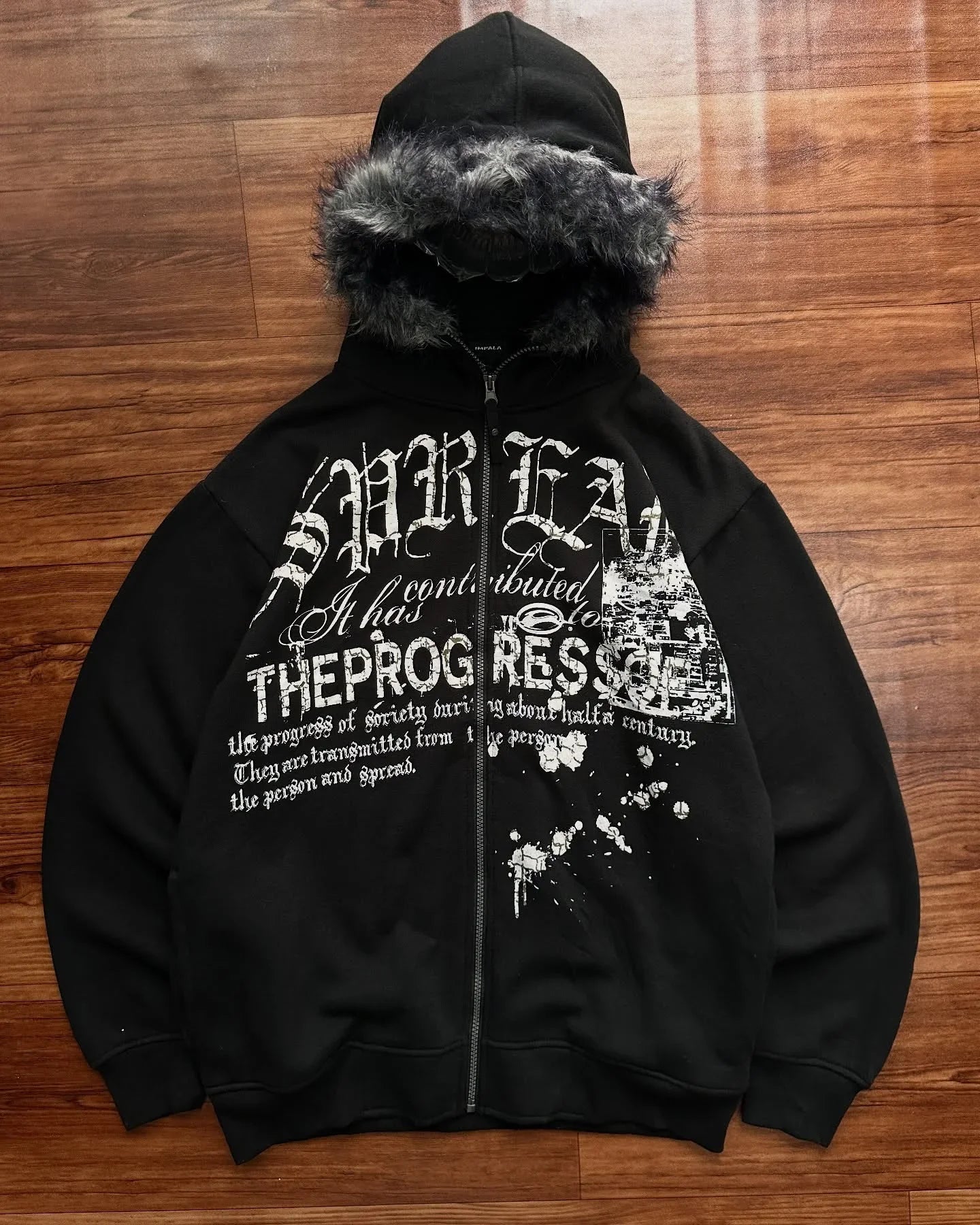 Y2K MMA Lint Sweatshirt Gothic Vintage Pattern Oversized Hooded ZipUp Sweatshirt Trend Men Women Fashion Casual Streetwear