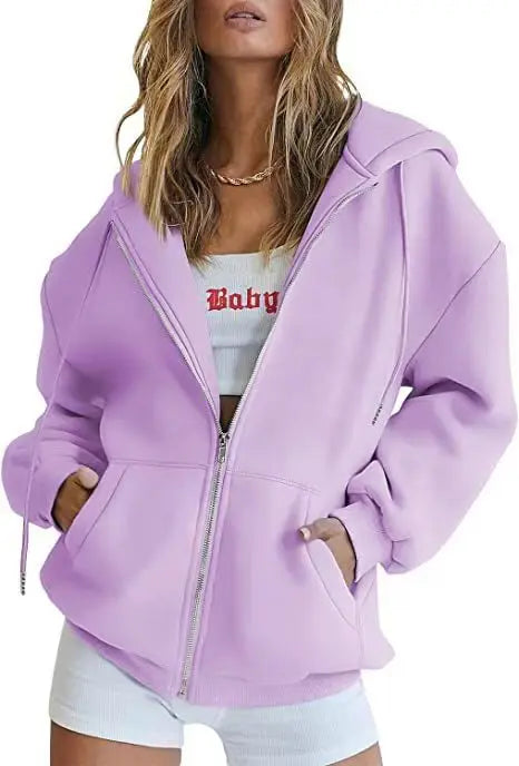 Women Men Oversized Zip Up Hoodie Sports Solid Loose Full Zipper Hooded Sweatshirt Casual Pocket Streetwear Soft Hooded Jacket