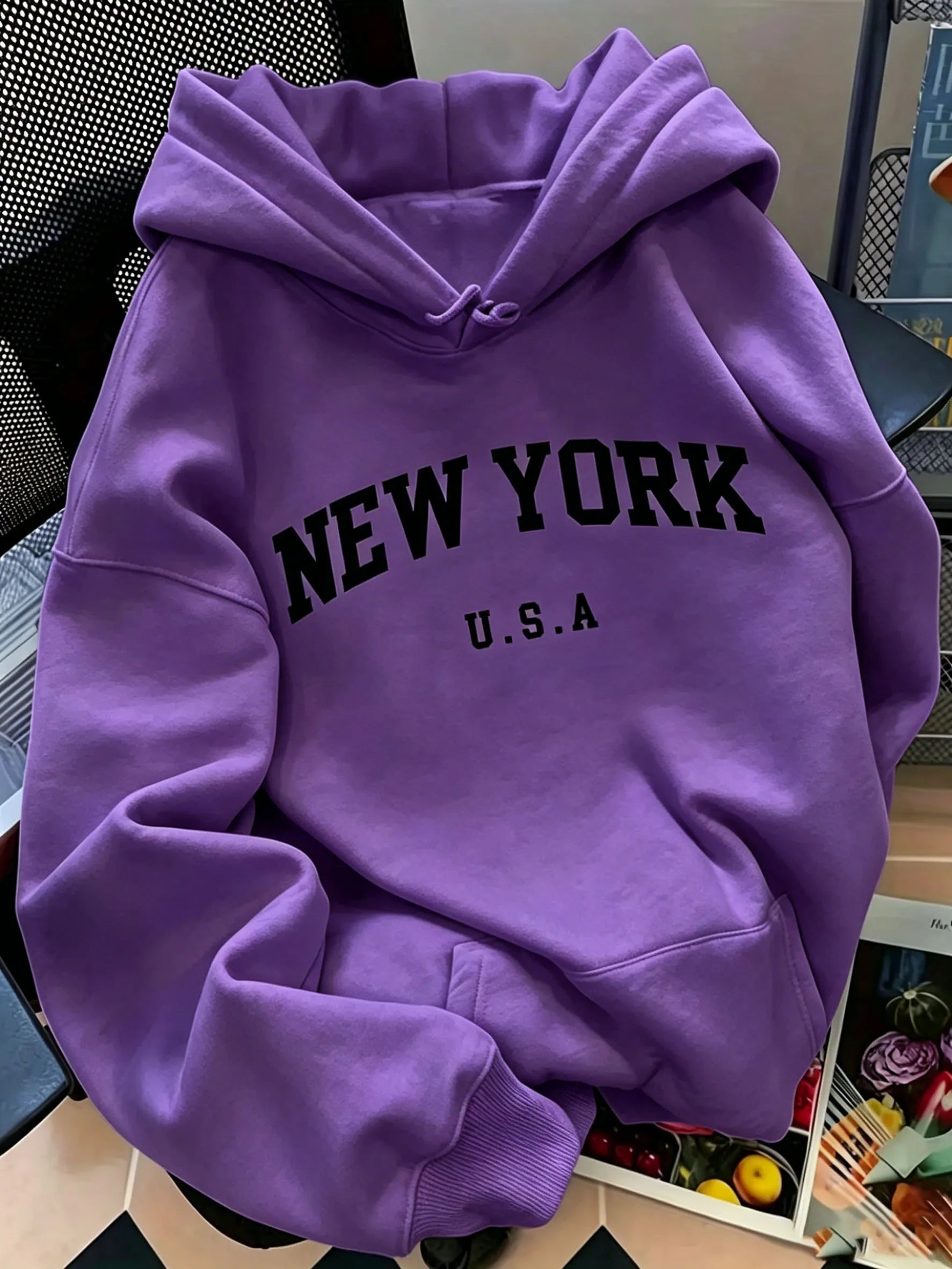 Men Women New York USA Graphic Hoodie  Loose Sweatshirt Vintage Streetwear Casual Soft Fleece Hooded Pullover Autumn Daily Wear