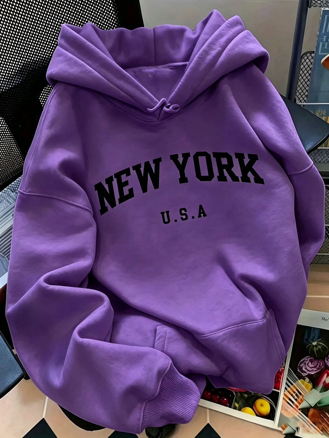 Men Women New York USA Graphic Hoodie  Loose Sweatshirt Vintage Streetwear Casual Soft Fleece Hooded Pullover Autumn Daily Wear