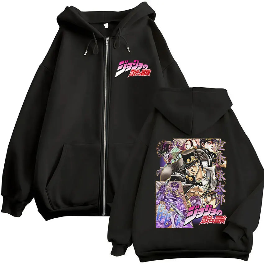 Anime Jojo Bizarre Adventure Joseph Joestar Manga Zipper Hoodies Men Women Clothing Fashion Hip Hop Zip Up Sweatshirts Pullovers
