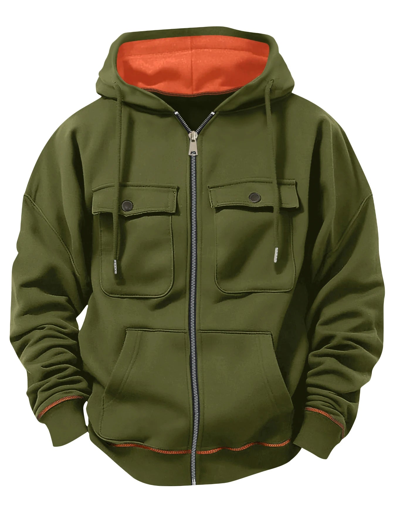 Spring Autumn New Men's Multi Pocket Hoodie with Velvet Casual Zipper Hoodie Fashion Sports Street Top Jacket for Men