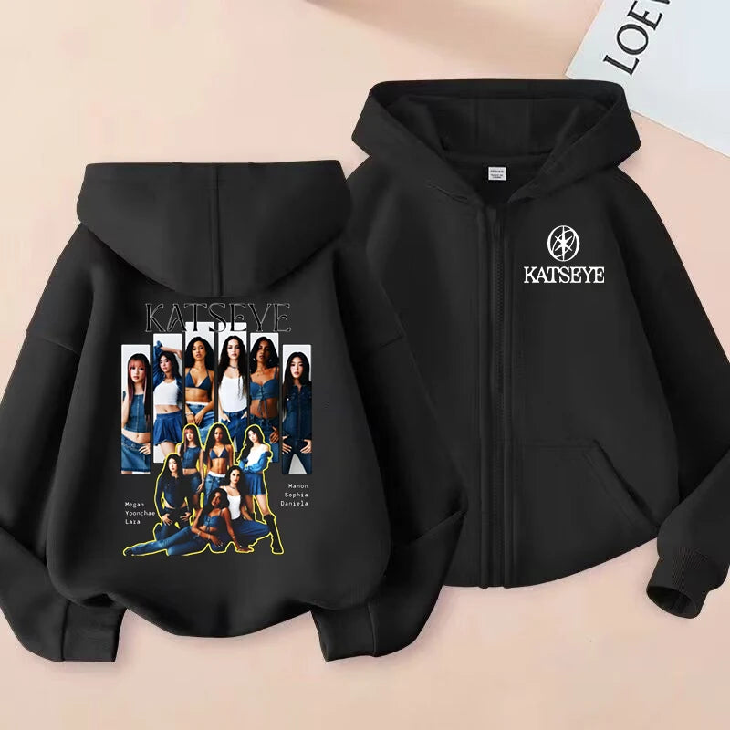 2026 New Toddler Girl Clothes Katseye Zipper Hoodie Boys Fashion Casual Sweatshirt Kids KATSEYE Zip UP Hooded Tops