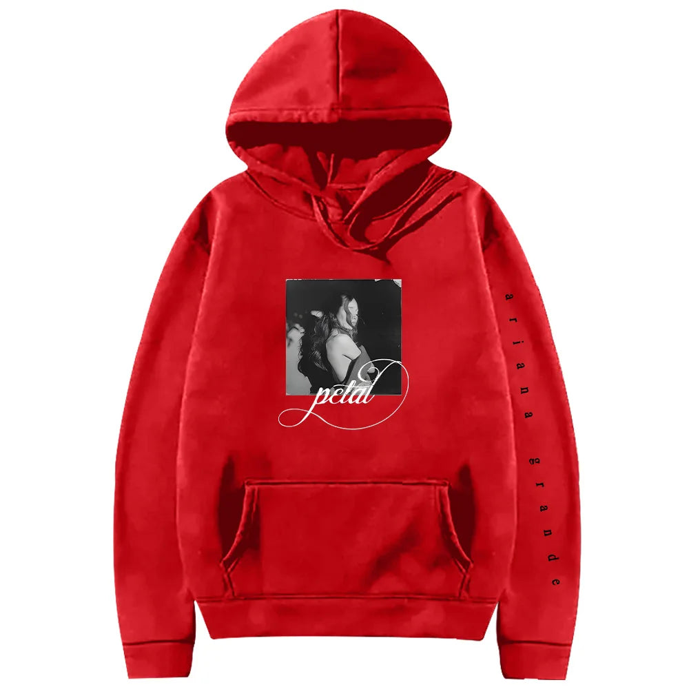 Fashion Ariana Grande Petal Hoodie Vintage Print Hoody Women Men Casual Long Sleeve Hooded Sweatshirts Loose Harajuku Streetwear