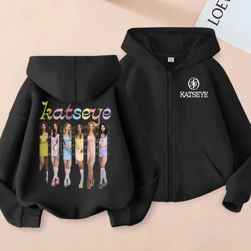 2026 New Toddler Girl Clothes Katseye Zipper Hoodie Boys Fashion Casual Sweatshirt Kids KATSEYE Zip UP Hooded Tops