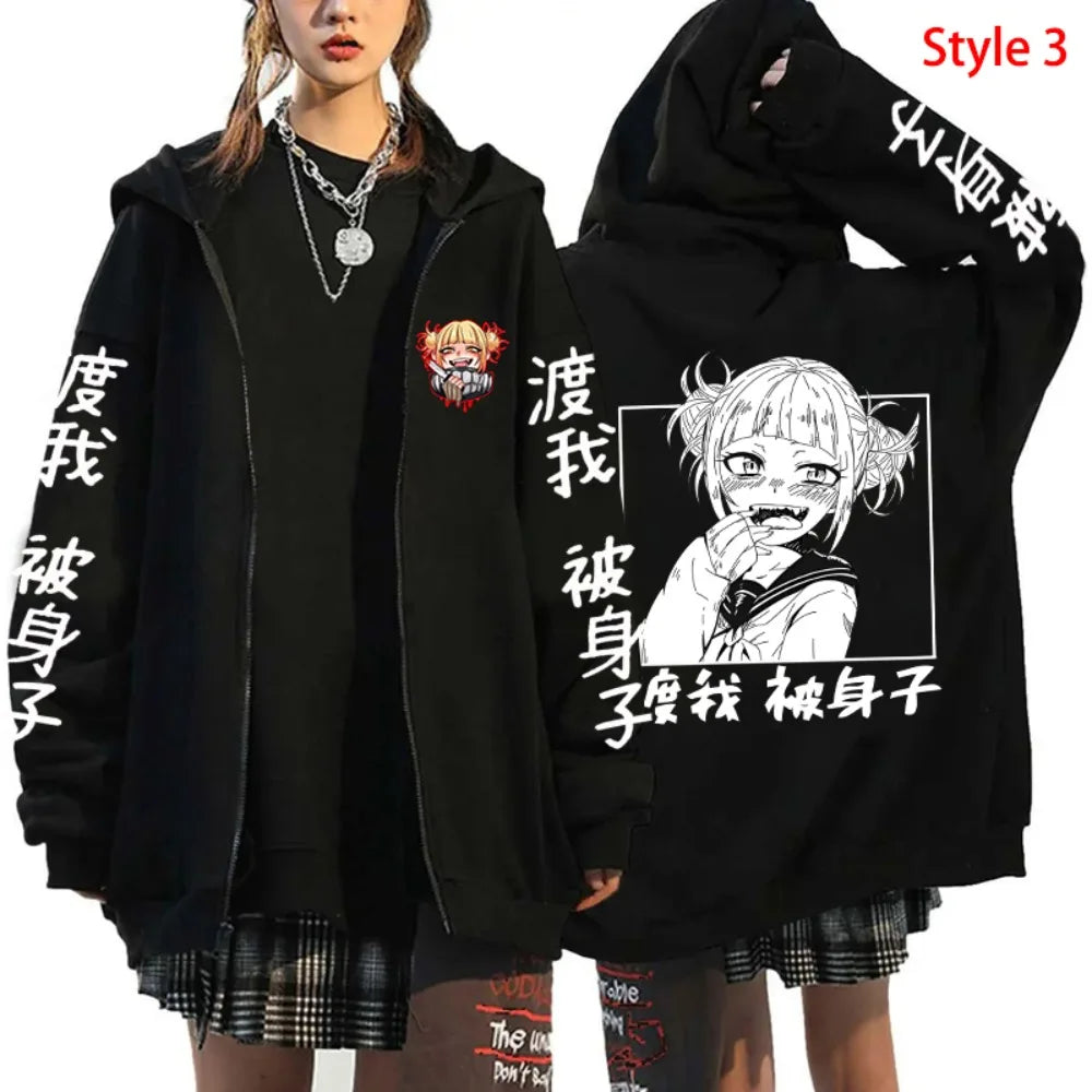 Hot Himiko Toga Anime Cosplay Pullovers Tops Zipper Hoodie Fashion Autumn Winter Long Sleeve Zip Sweatshirts for Man Woman