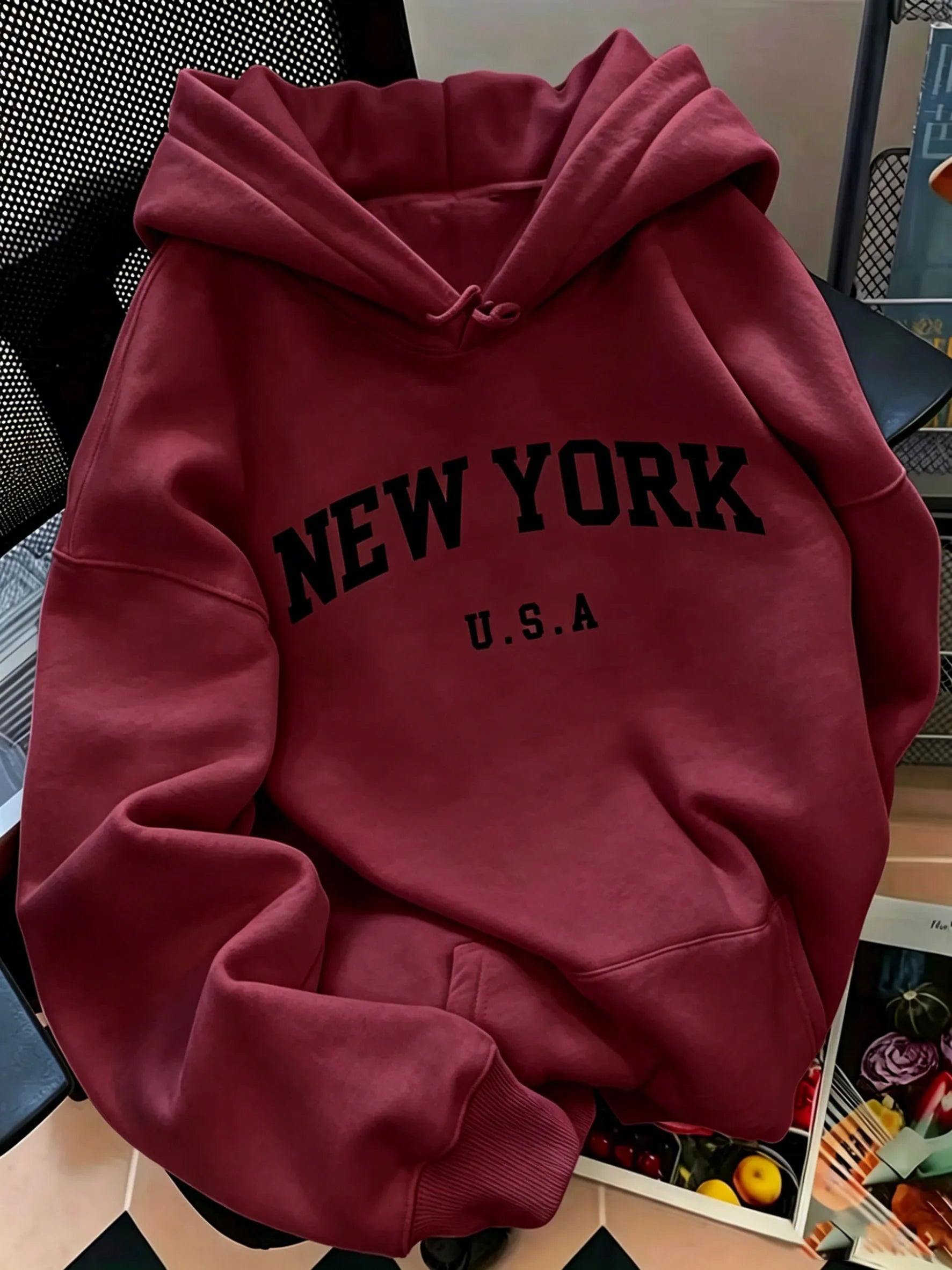 Men Women New York USA Graphic Hoodie  Loose Sweatshirt Vintage Streetwear Casual Soft Fleece Hooded Pullover Autumn Daily Wear