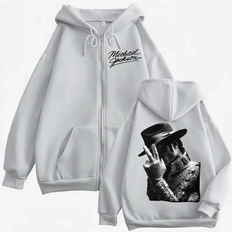 90's Classics Michael Jackson Merch Zipper Hoodie Men Women Fashion Rock Zip Up Pullovers High Quality Fleece Hooded Sweatshirts
