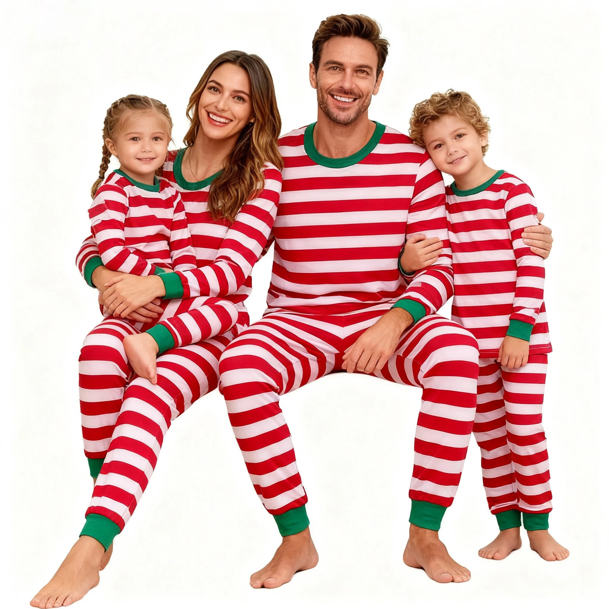 Family Matching Christmas Pajamas Red White Striped Long Sleeve Set Soft Sleepwear for Dad Mom Children Holiday Loungewear