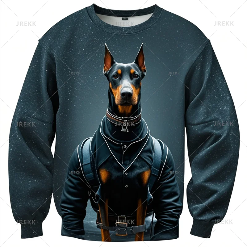 Cool Animal Dobermann 3D Printing Sweatshirts Doggy Dobermann Graphic Round Neck Hoodies Kid Fashion Clothing Mens Sweatshirts