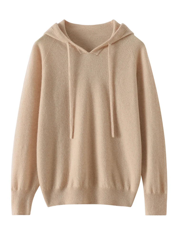 CHICUU Women Cashmere Hoodie Sweater 100% Cashmere Pullover Knitwear Autumn Winter Casual Style Hoodie Soft Warm Clothing Tops