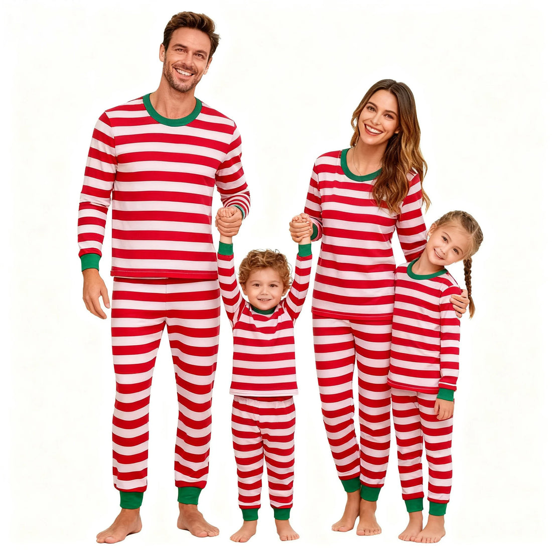 Family Matching Christmas Pajamas Red White Striped Long Sleeve Set Soft Sleepwear for Dad Mom Children Holiday Loungewear