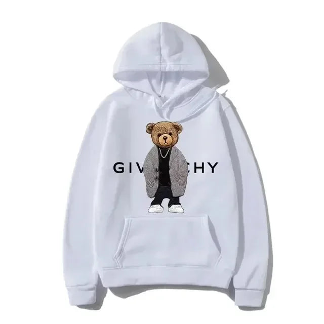 Men Women Unisex Autumn Winter Luxury Bear Print Hoodies Long Sleeve Fleece Pullover High Quality Free Shipping