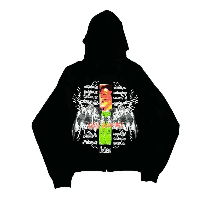 Y2K Vintage Autumn Winter High Street Hoodies Women Grunge Rock Long Sleeve Zipper Top Fashion Women Europe  America Casual Coat