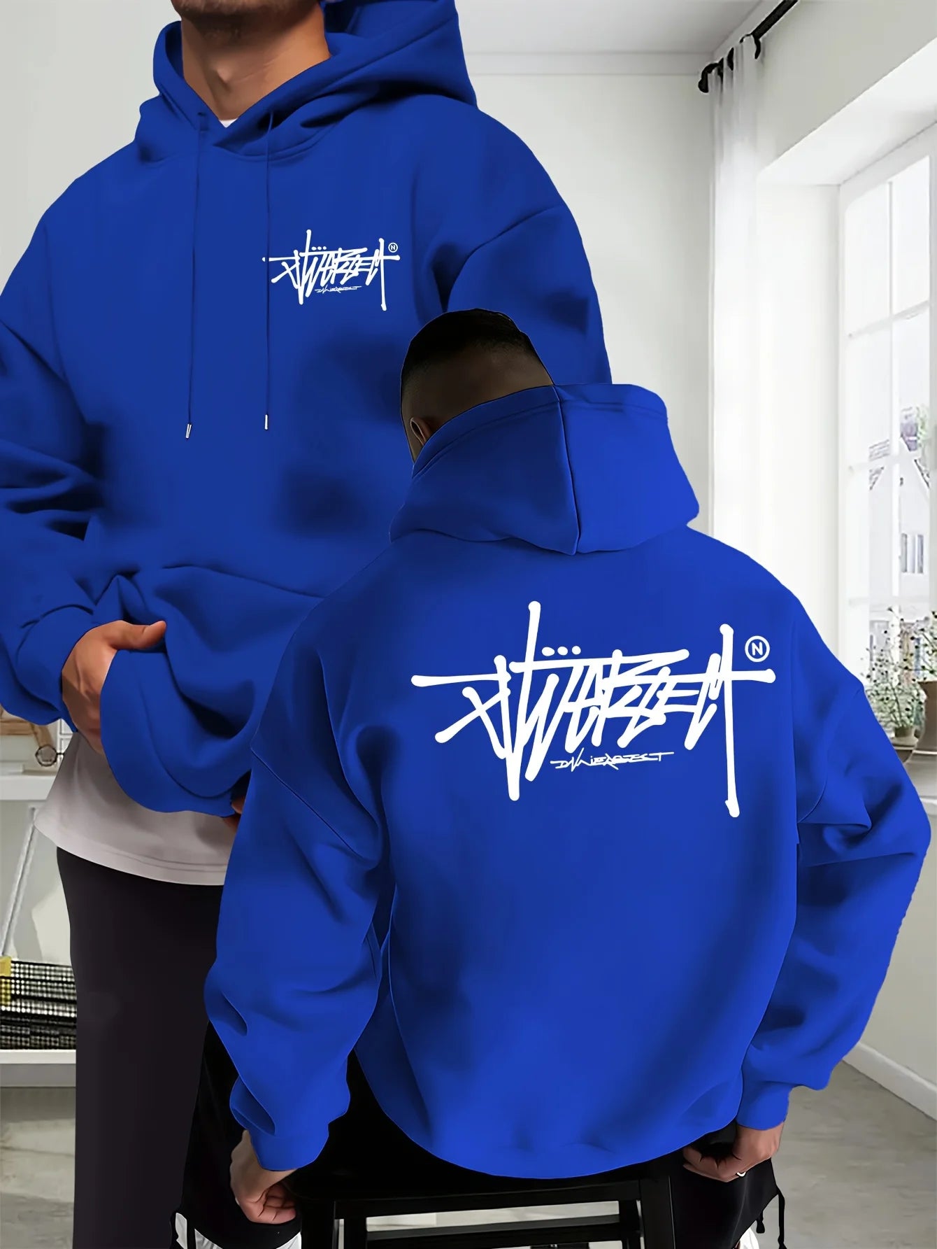 New men's port hooded shirt providing warmth and comfort Suitable for wearing in autumn and winter Fashionable printed design